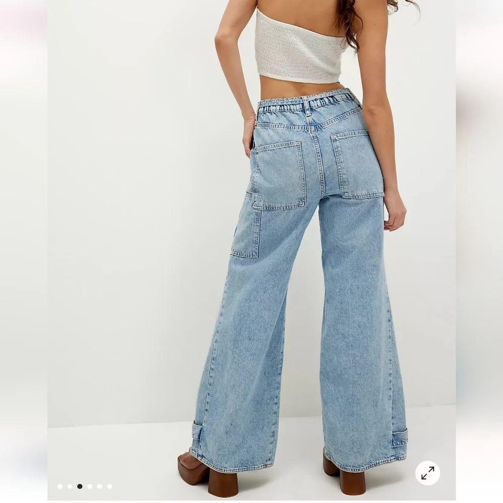 Free People We The Free Curvy Outlaw Wide‎ Leg Denim Jeans Tie Front